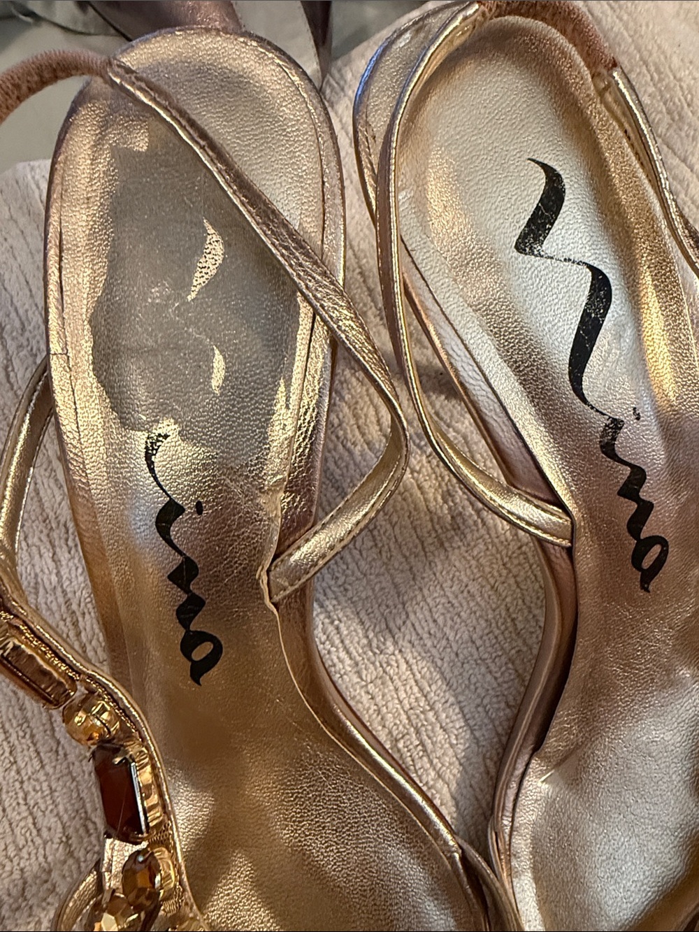 Nina Rose Gold Jeweled Slingback Sandals - Picture 4 of 12